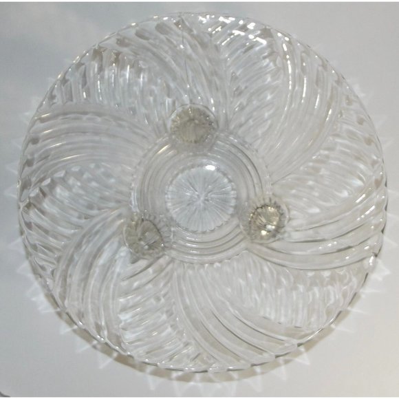 Vintage Clear 10" Glass Serving Bowl Swirl Spiral Pattern 3 Toed Footed Pedestal - Picture 4 of 10